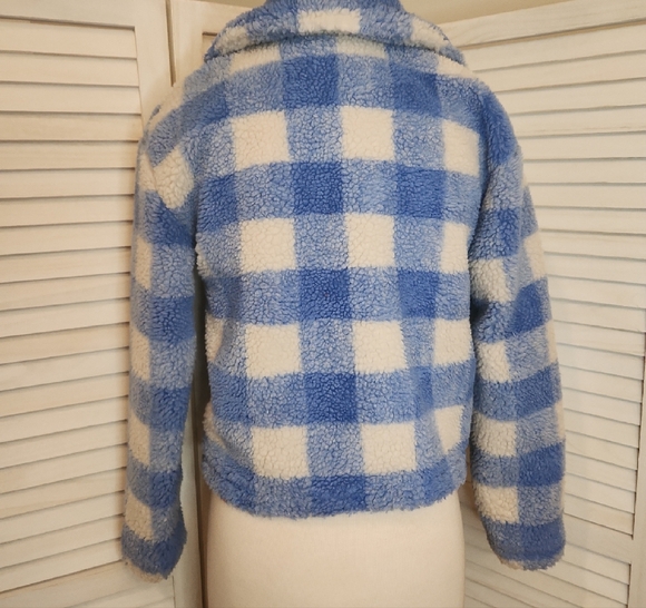 Jason Maxwell Blue and White Plaid Fleece Jacket Size S - Picture 3 of 4